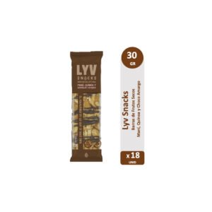 Lyv Snacks – Caja x18 barras artesanales de maní, quinoa y choco amargo (28g c/u)