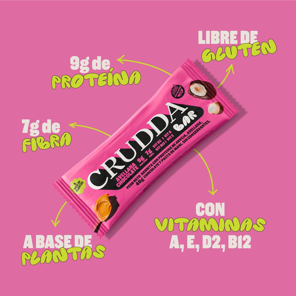 Crudda Bar Avellana Chocolate – Caja x10 barritas (40g) - Imagen 2